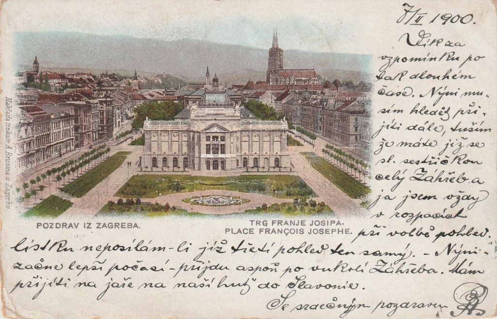 Razglednica Zagreb 1900. godine. Trg Franje Josipa